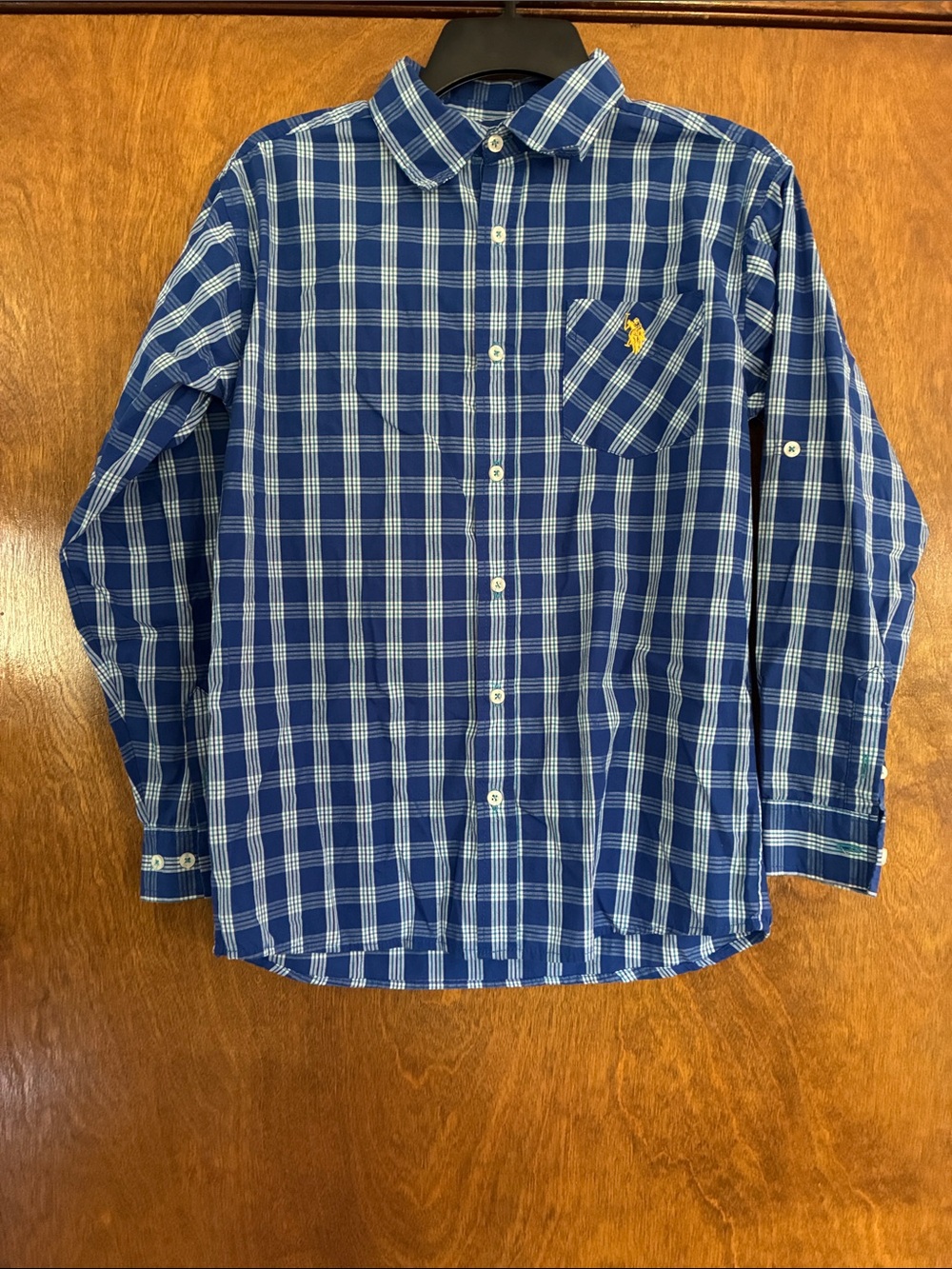 U.S. Polo Assn. Blue and White Plaid Button-Down Shirt Size 14/16